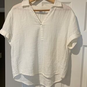 Sonoma White Short-Sleeve Split V-Neck Blouse